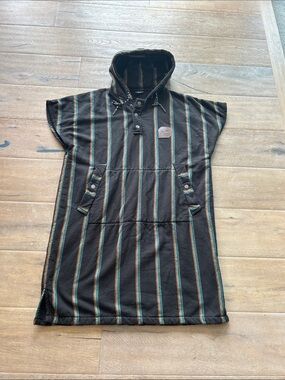 Slowtide Striped Hooded Poncho - Black with Teal & Tan Accents